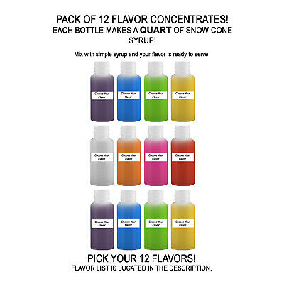 Shaved Ice Sno Cone Flavor Syrup Mix Concentrate Snow Kone Mix  **12 Pack*** 1oz