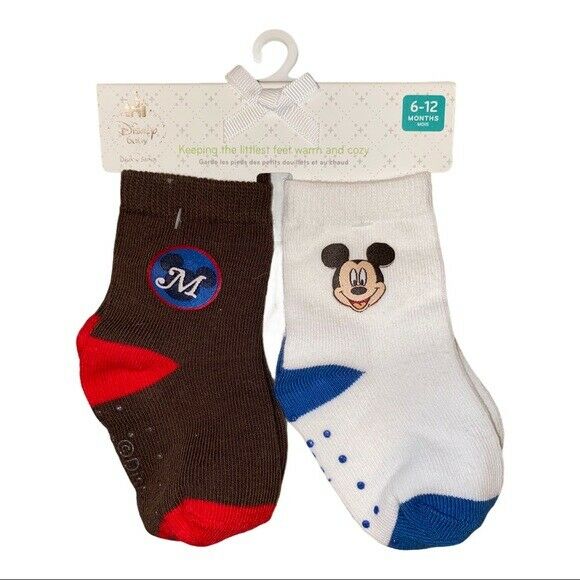 Disney Baby Boy 2 Pack Multicolor Mickey Mouse Crew Socks Size  6-12 Month Nwt