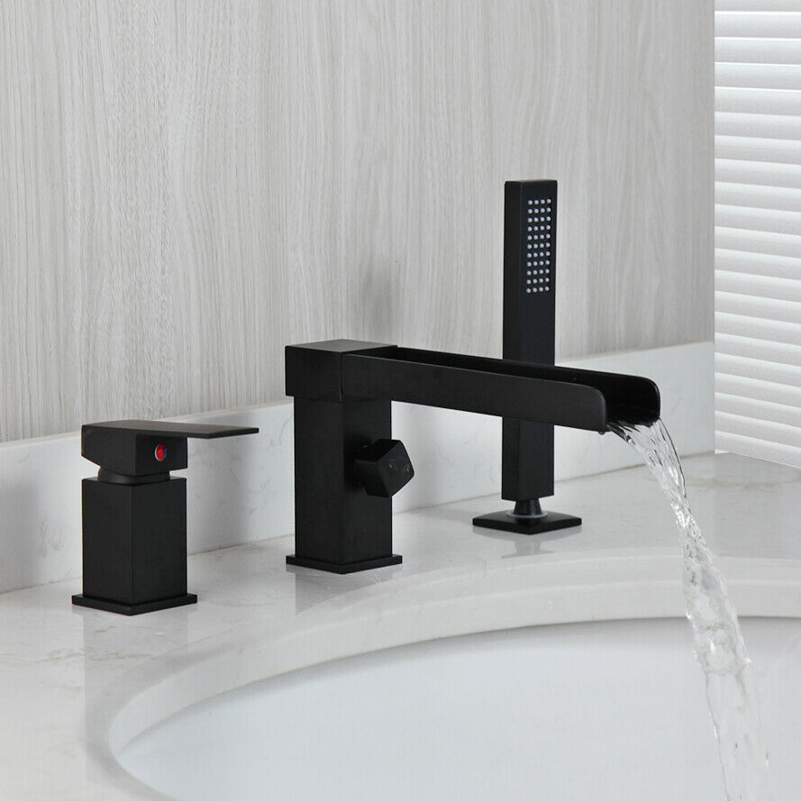 3pcs 2-handles Widespread Brass Black Bathroom Basin Faucet Mixer Tap Deck Mount
