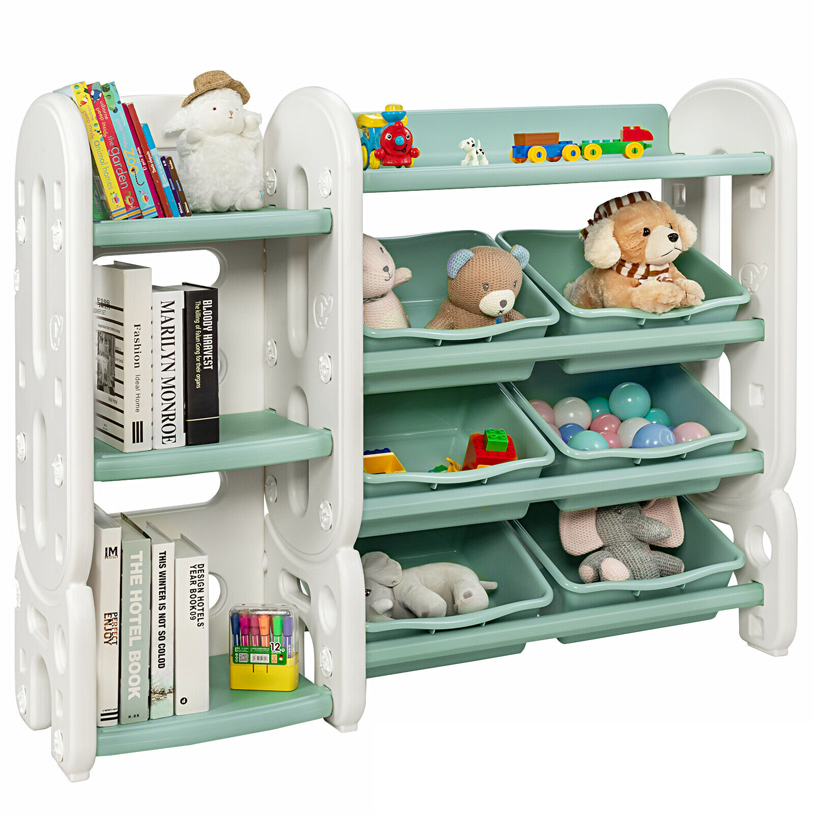 Kids Toy Storage Organizer W/bins & Multi-layer Shelf For Bedroom Playroom Green