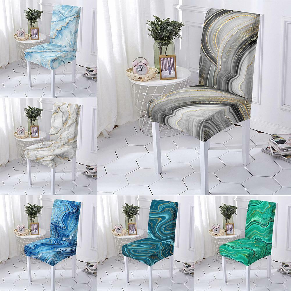 Dining Chair Seat Marbled Spandex Slip Banquet Home Protective Stretch Covers