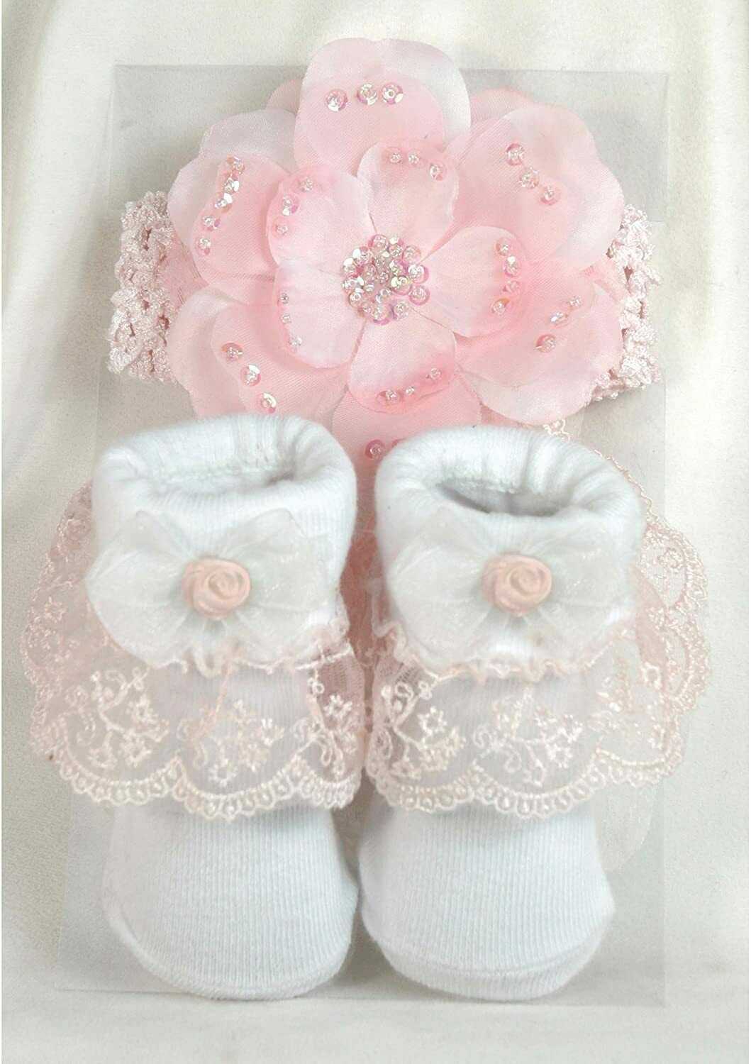 Stephan Baby Princess Set-headband & Socks -pink & White, 6-12mos-nib
