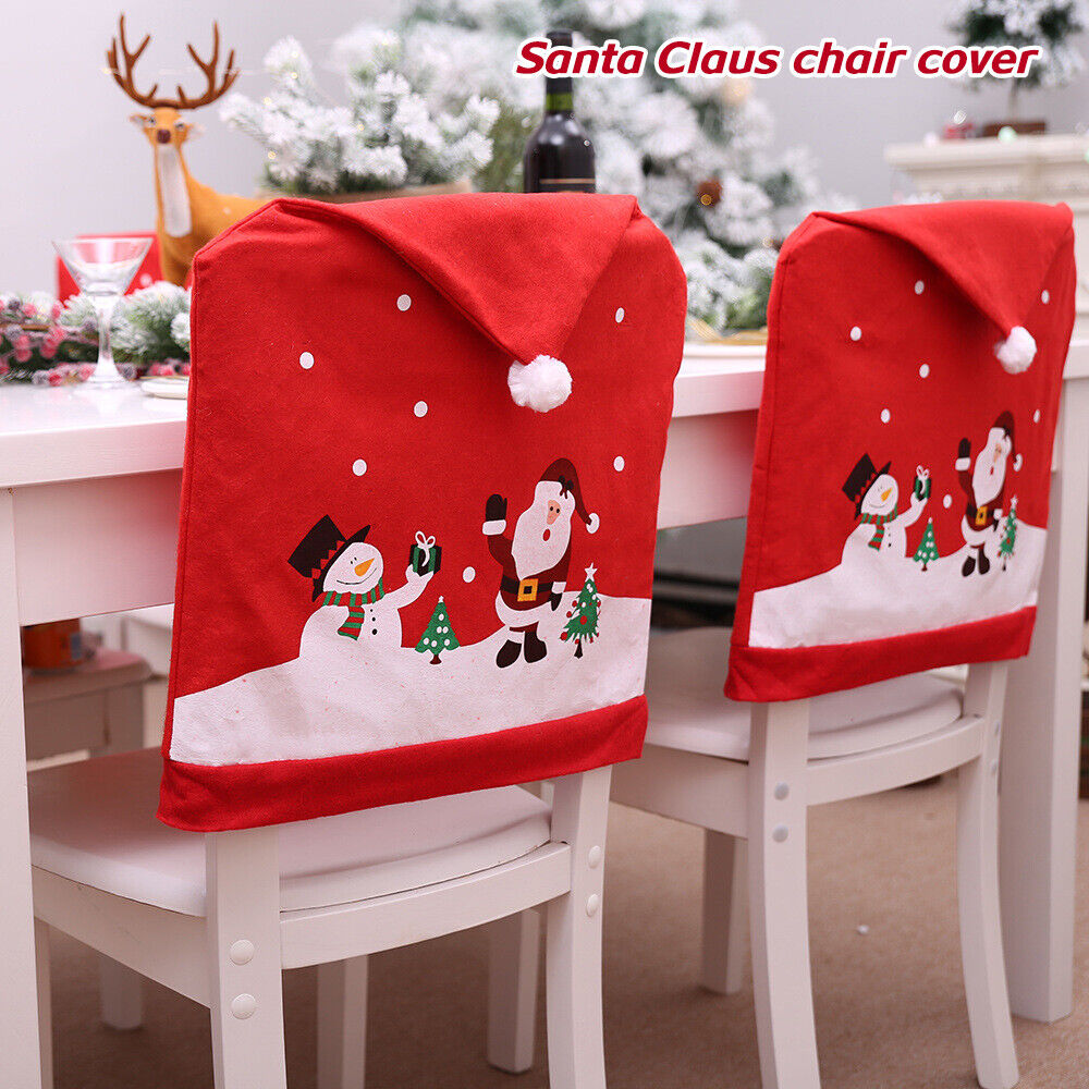 Christmas Chair Covers Dining Room Seat Cover Xmas Santa Claus Snowman Decorate