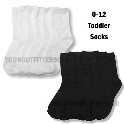 12 Pairs Baby & Toddler 0-12 Crew High Sports Socks Black White Boys Girls Kid's